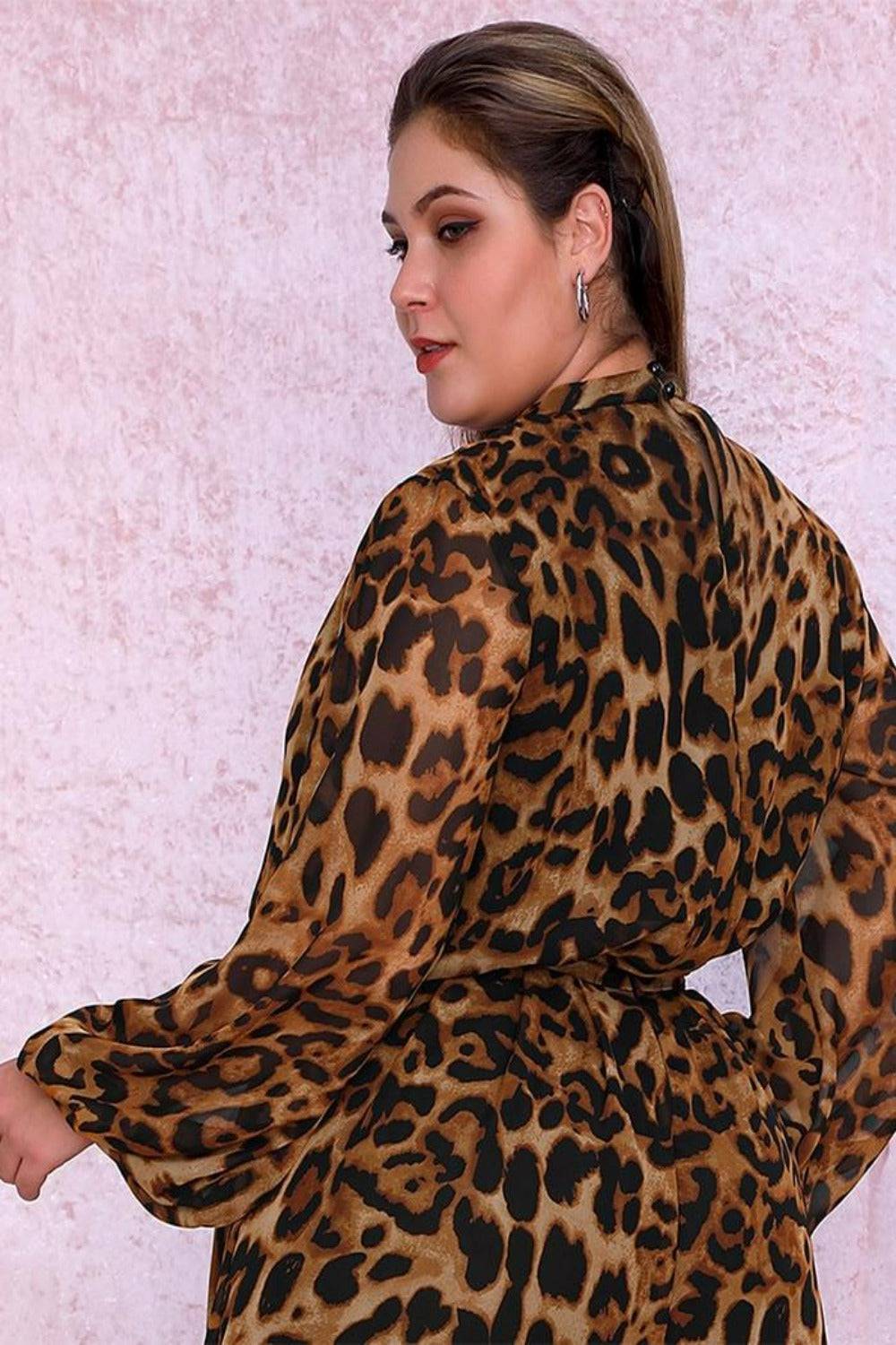 Plus Size Curvy Leopard Print Chiffon Crop Top - TGC Boutique - Tops Blouses & T Shirts