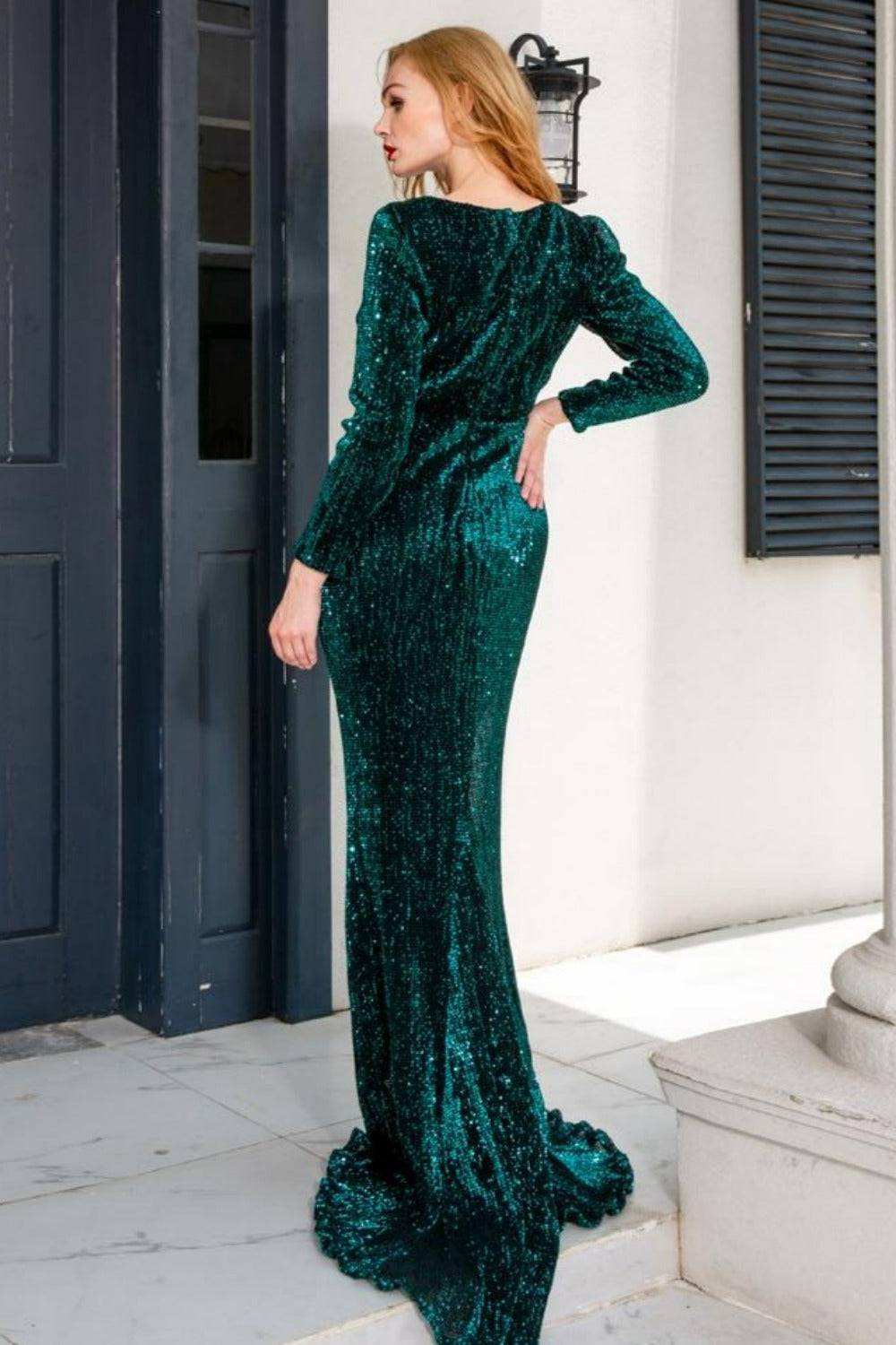 Plus Size Emerald Green Sequins Maxi Dress - TGC Boutique - Evening Gown
