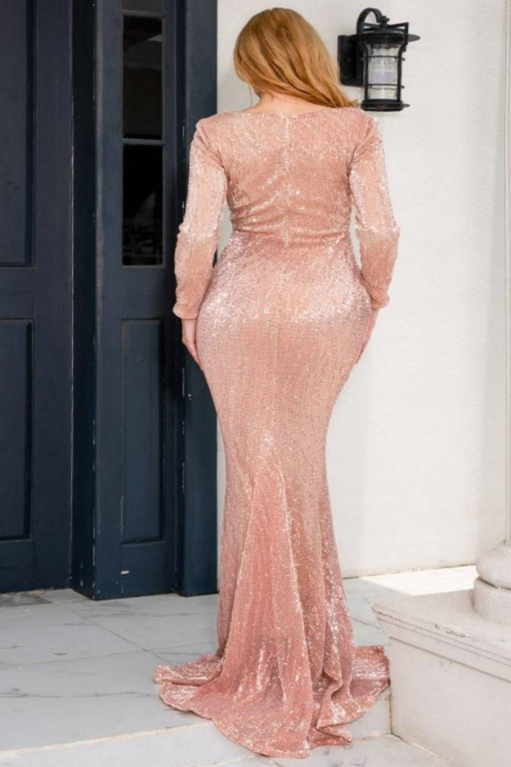 Plus Size Gold Sequins Maxi Dress - TGC Boutique - Evening Gown