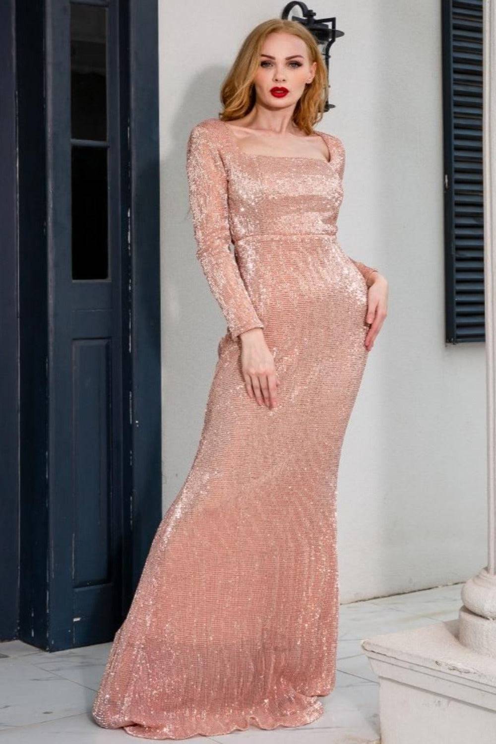Plus Size Gold Sequins Maxi Dress - TGC Boutique - Evening Gown