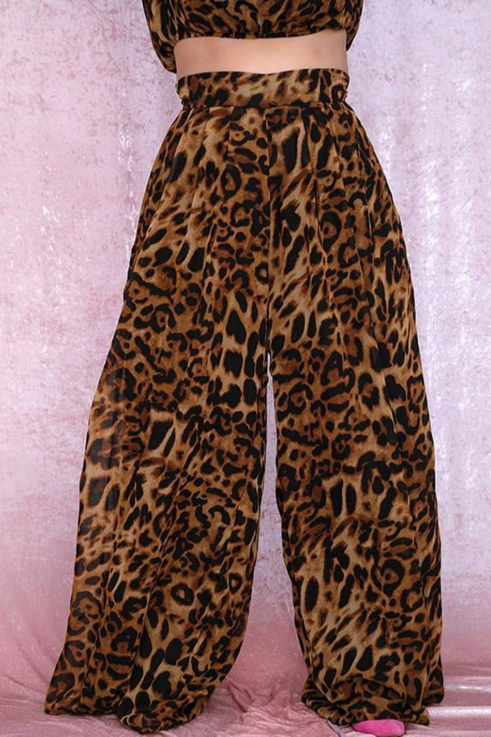 Plus Size Leopard Wide Leg Palazzo Pants - TGC Boutique - Pants