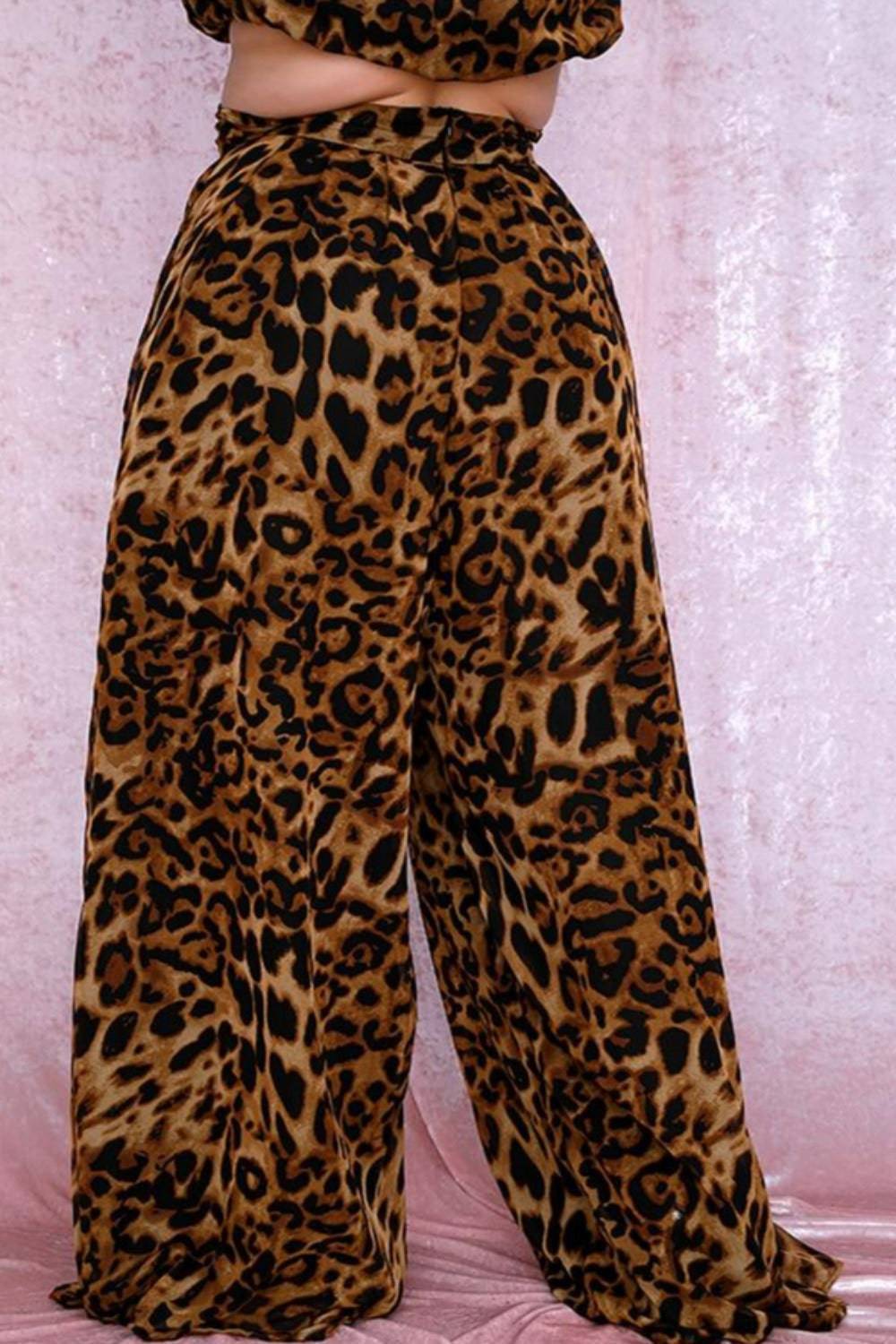 Plus Size Leopard Wide Leg Palazzo Pants - TGC Boutique - Pants
