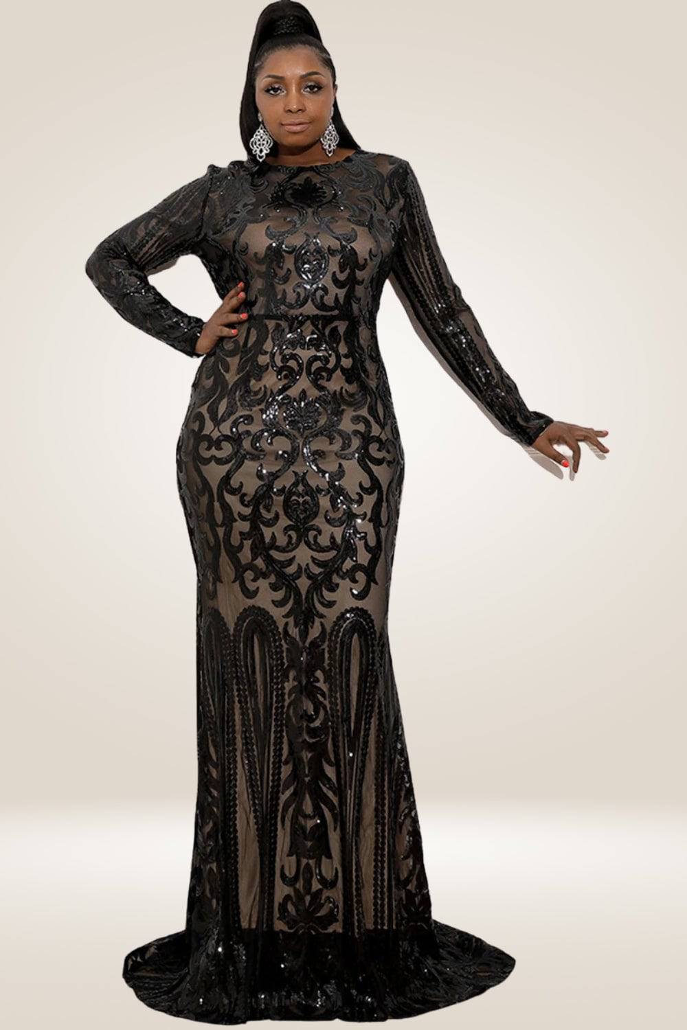 Plus Size Maxi Black Sequin Dress - TGC Boutique Plus Size Maxi Black Sequin Dress - TGC Boutique