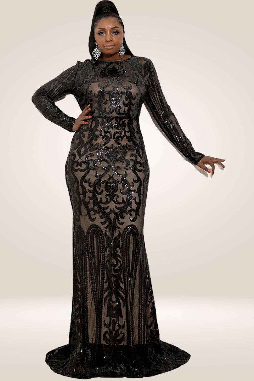 Plus Size Maxi Black Sequin Dress - TGC Boutique - Plus Size Dress