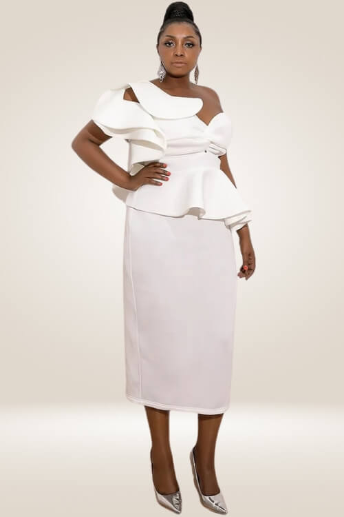 Plus Size Ruffle White Bodycon Dress - TGC Boutique - Bodycon Dress