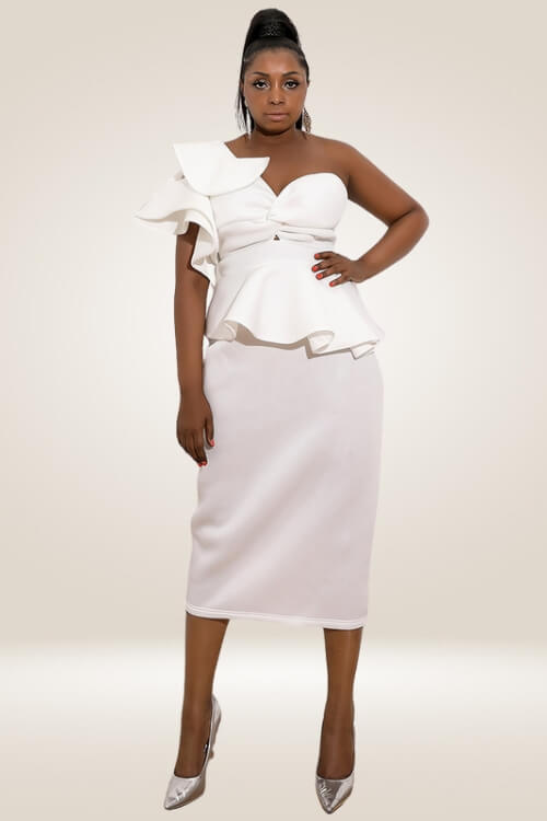 Plus Size Ruffle White Bodycon Dress - TGC Boutique - Bodycon Dress