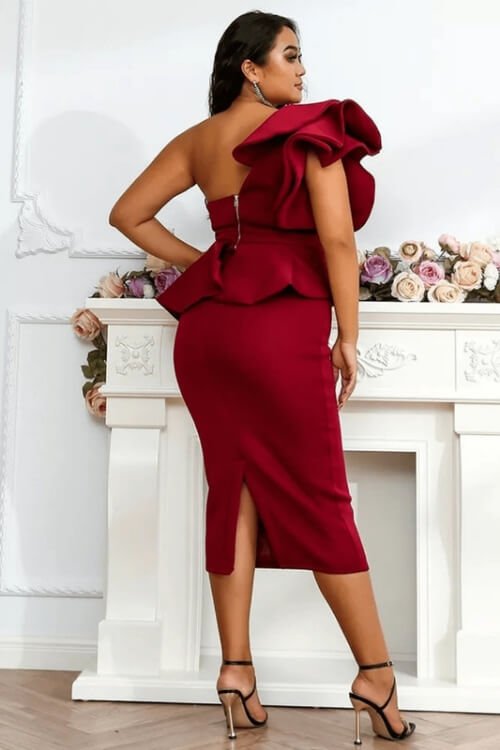 Plus Size Wine Red Ruffle Bodycon Dress - TGC Boutique - Bodycon Dress