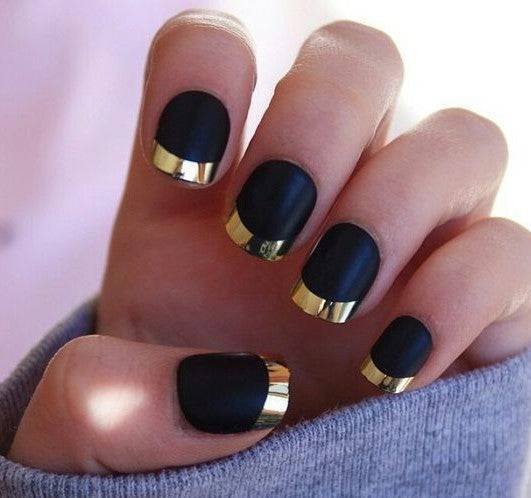 Press On Nails Black And Gold French Matte Round Nail Kit - TGC Boutique - Press On Nails