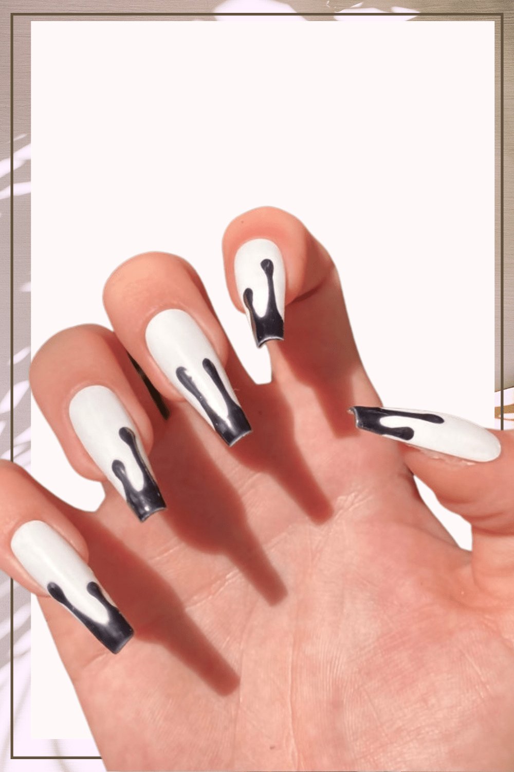 Press On Nails Black And White Coffin Drip Nail Kit - TGC Boutique - Press On Nails