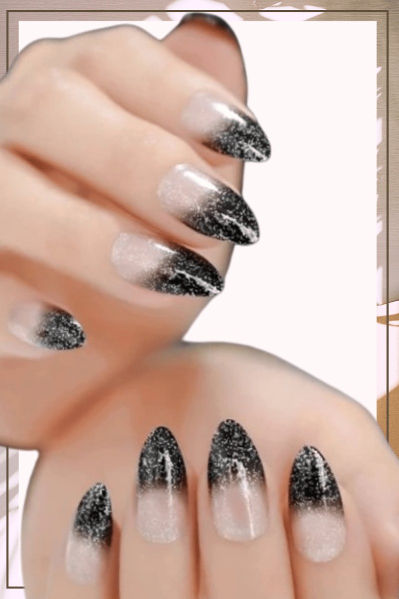Press On Nails Black Ombre French Glossy Almond Nail Kit - TGC Boutique - Press On Nails