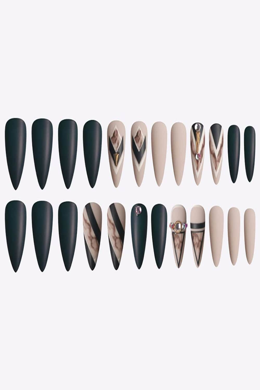 Press On Nails Blue And Nude Matte Stiletto Crystal Nail Kit - TGC Boutique - Press On Nails