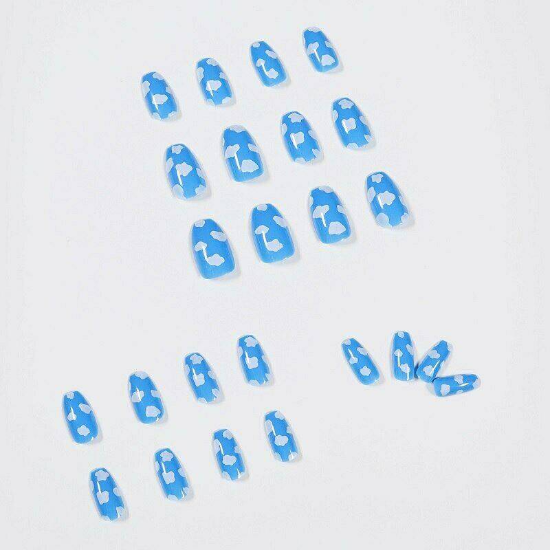 Press On Nails Blue Glossy Short Coffin Cloud Nail Kit - TGC Boutique - Press On Nails