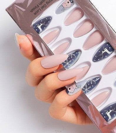 Press On Nails Blue Matte Almond Snowflakes Nail Kit - TGC Boutique - Press On Nails