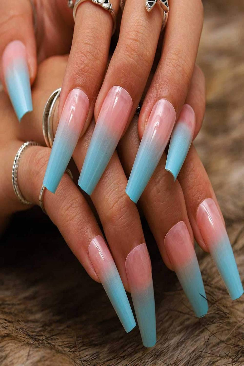 Pink and blue ombre nails coffin discount