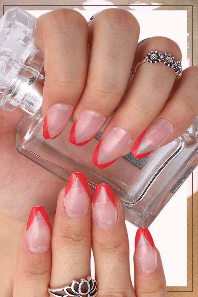 Press On Nails Clear And Red French Glossy Coffin Nail Kit - TGC Boutique - Press On Nails