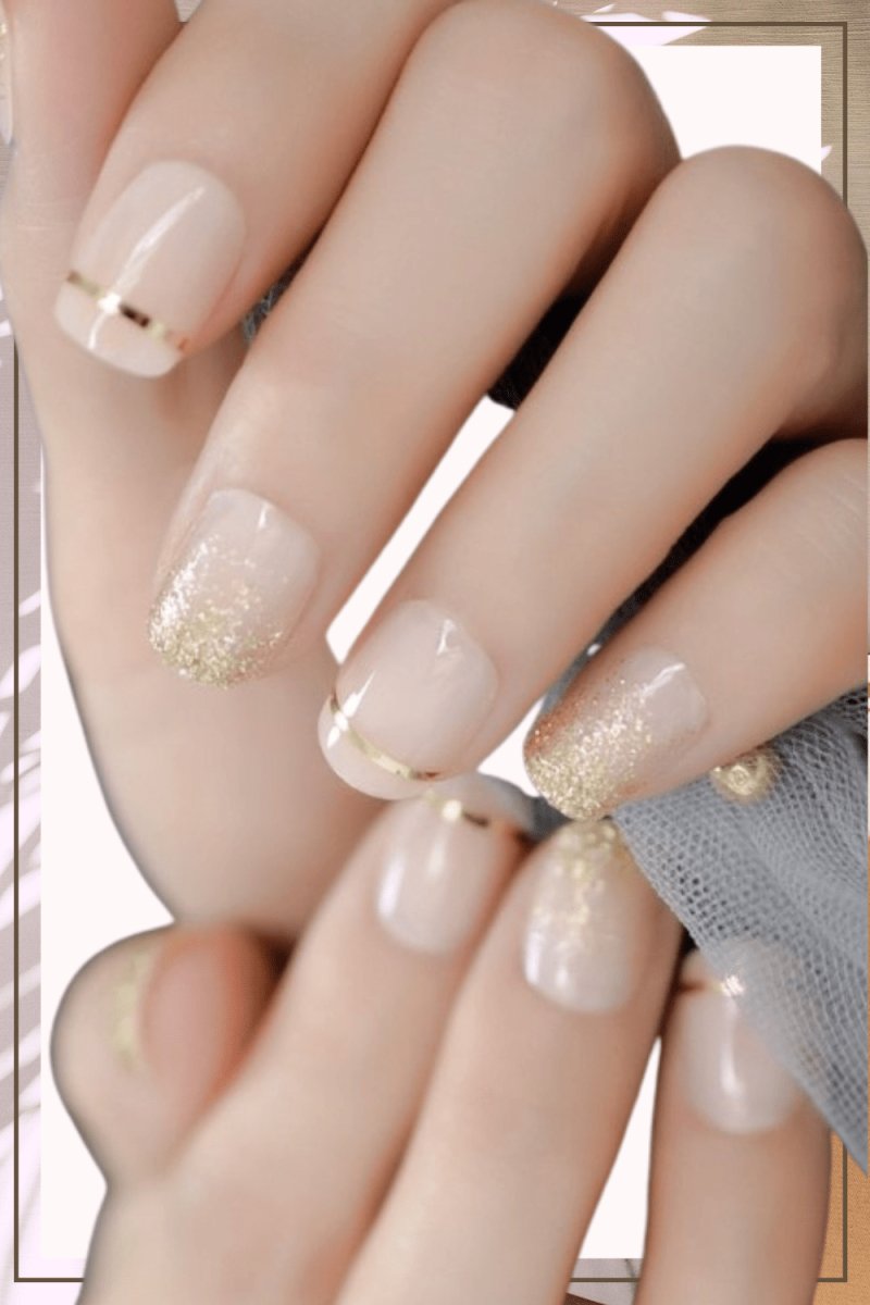 Press On Nails Clear French Glossy Round Gold Nail Kit - TGC Boutique - Press On Nails