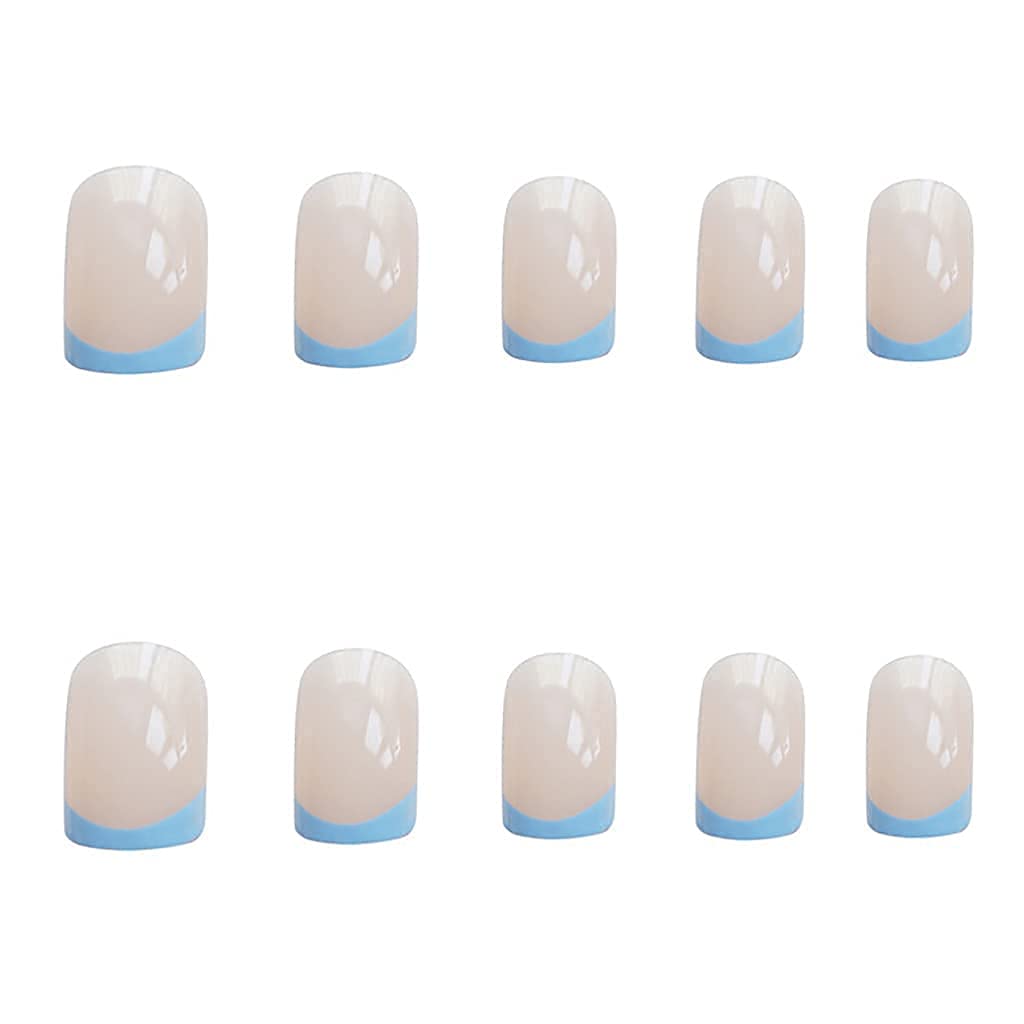 Press On Nails Clear Glossy Blue French Square Nail Kit - TGC Boutique - Press On Nails