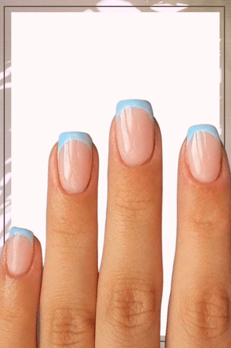 Press On Nails Clear Glossy Blue French Square Nail Kit - TGC Boutique - Press On Nails
