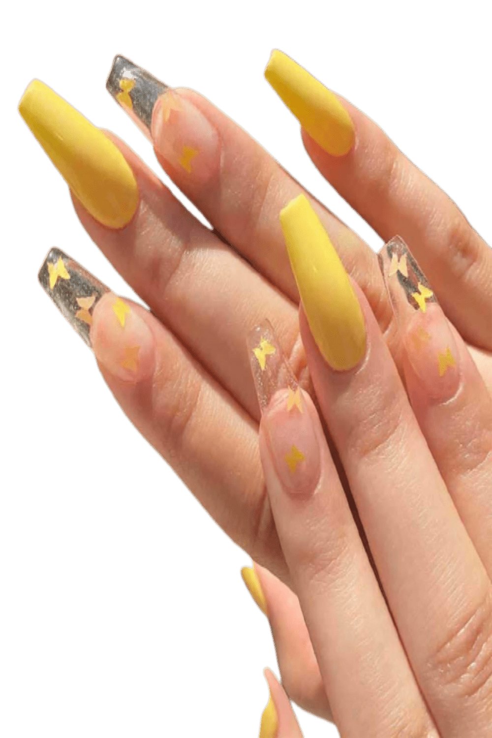 Press On Nails Cute Butterfly And Yellow Coffin Nail Kit - TGC Boutique - Press On Nails