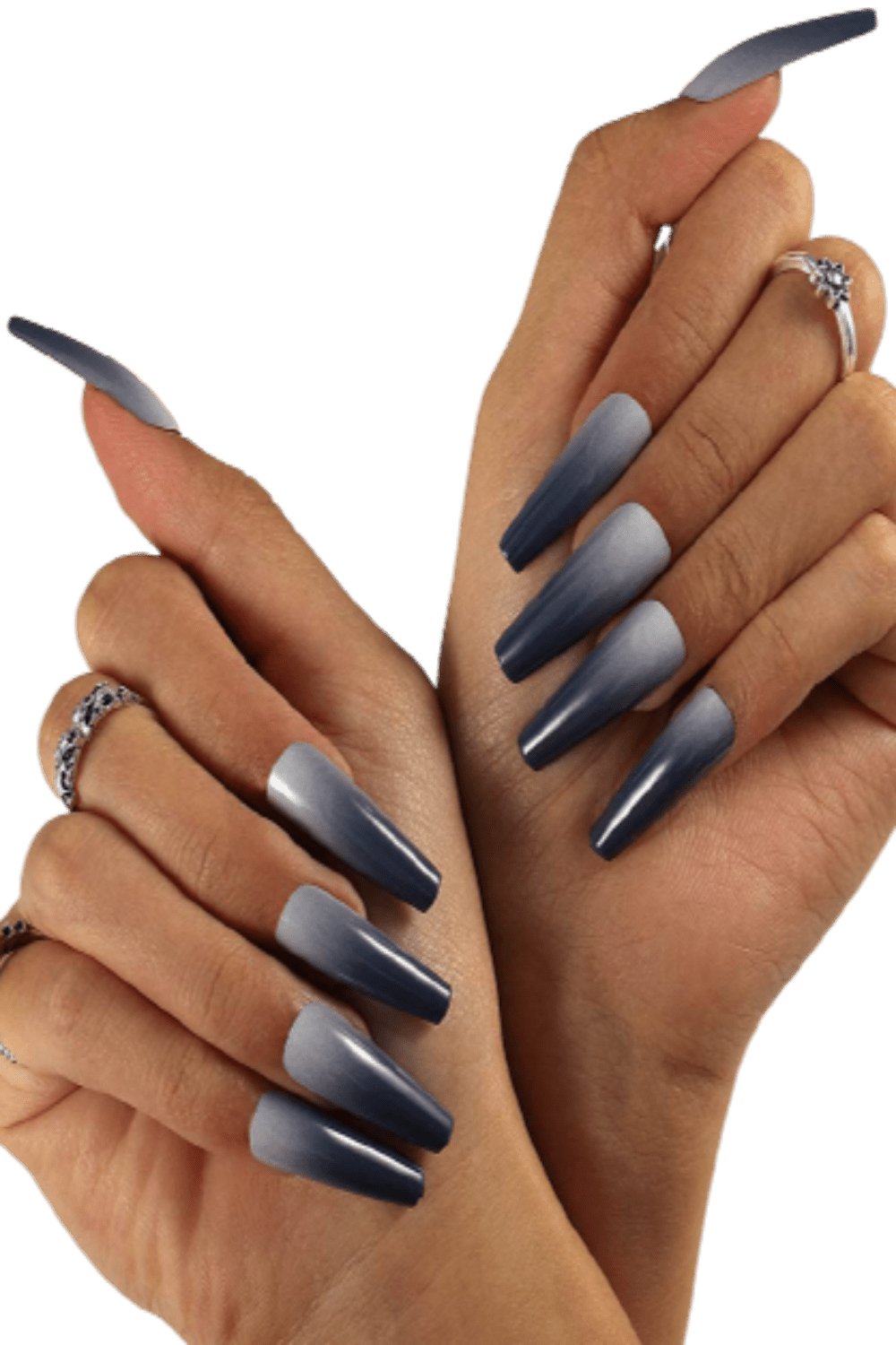 Press On Nails Dark Gray Glossy Ombre French Tip Coffin Nail Kit - TGC Boutique - Press On Nails