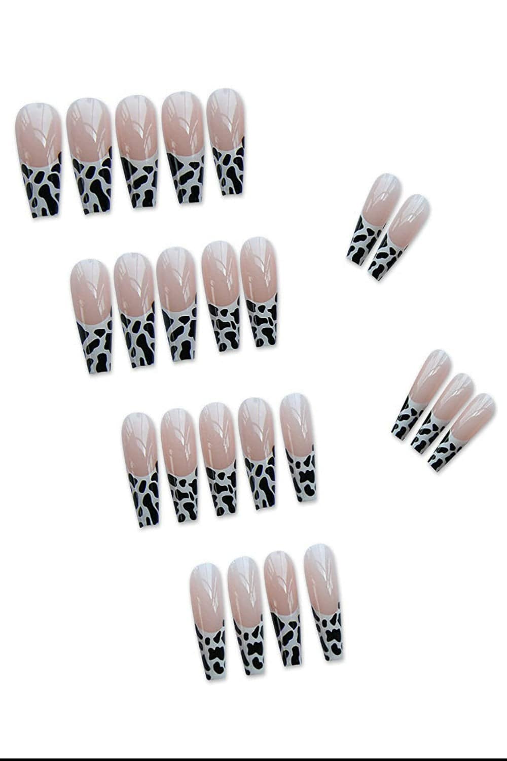 Press On Nails French Tip Cow Print Coffin Nail Kit - TGC Boutique - Press On Nails