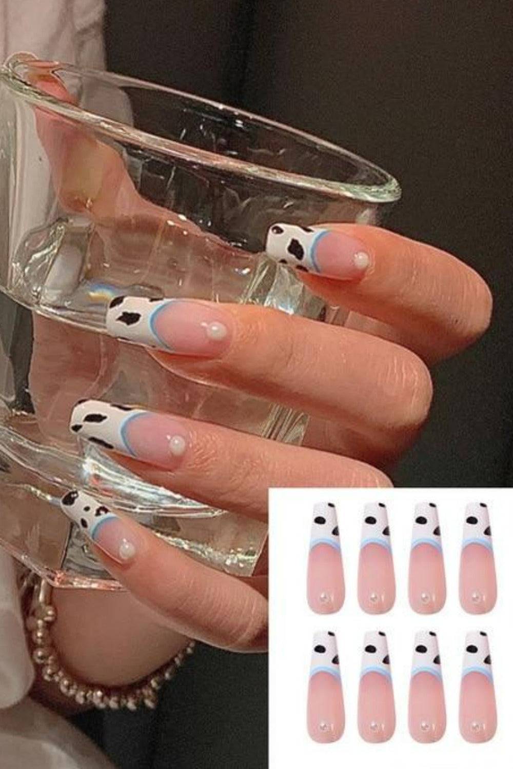 Press On Nails French Tip Neon Matte Glossy Coffin Nail Kit - TGC Boutique - Press On Nails