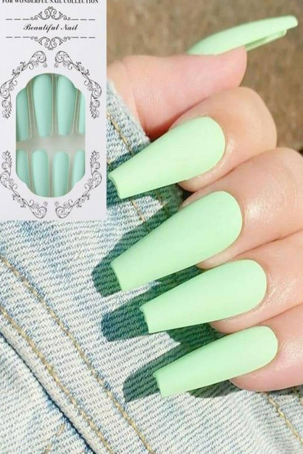 Press On Nails French Tip Neon Matte Glossy Coffin Nail Kit - TGC Boutique - Press On Nails
