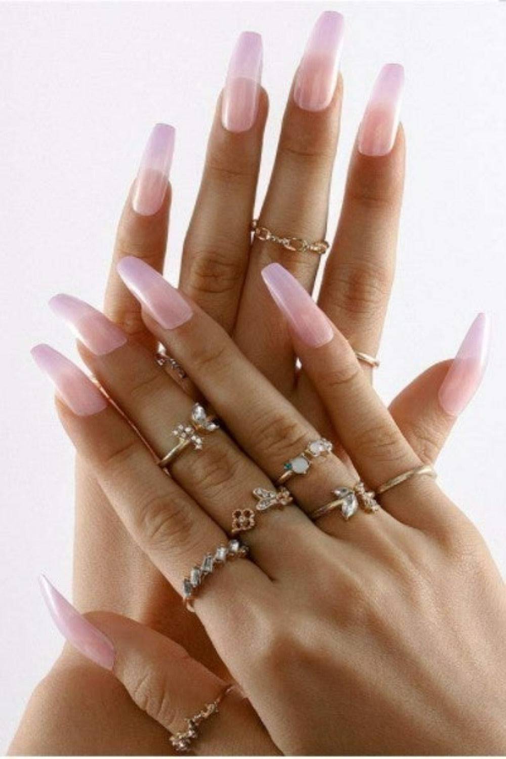 Press On Nails Glossy Clear Pink Coffin Nails Kit - TGC Boutique - Press On Nails