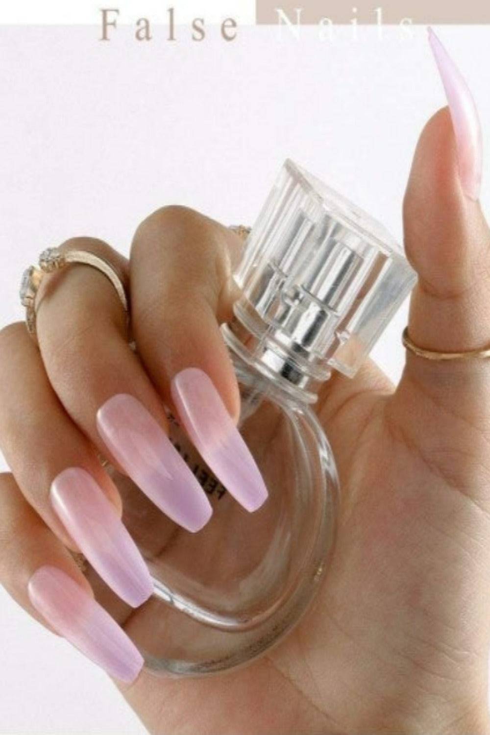 Press On Nails Glossy Clear Pink Coffin Nails Kit - TGC Boutique - Press On Nails