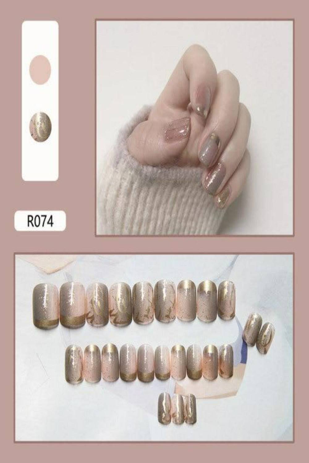 Press On Nails Glossy French Tip Matte Coffin Manicure Nail Kit - TGC Boutique - Press On Nails