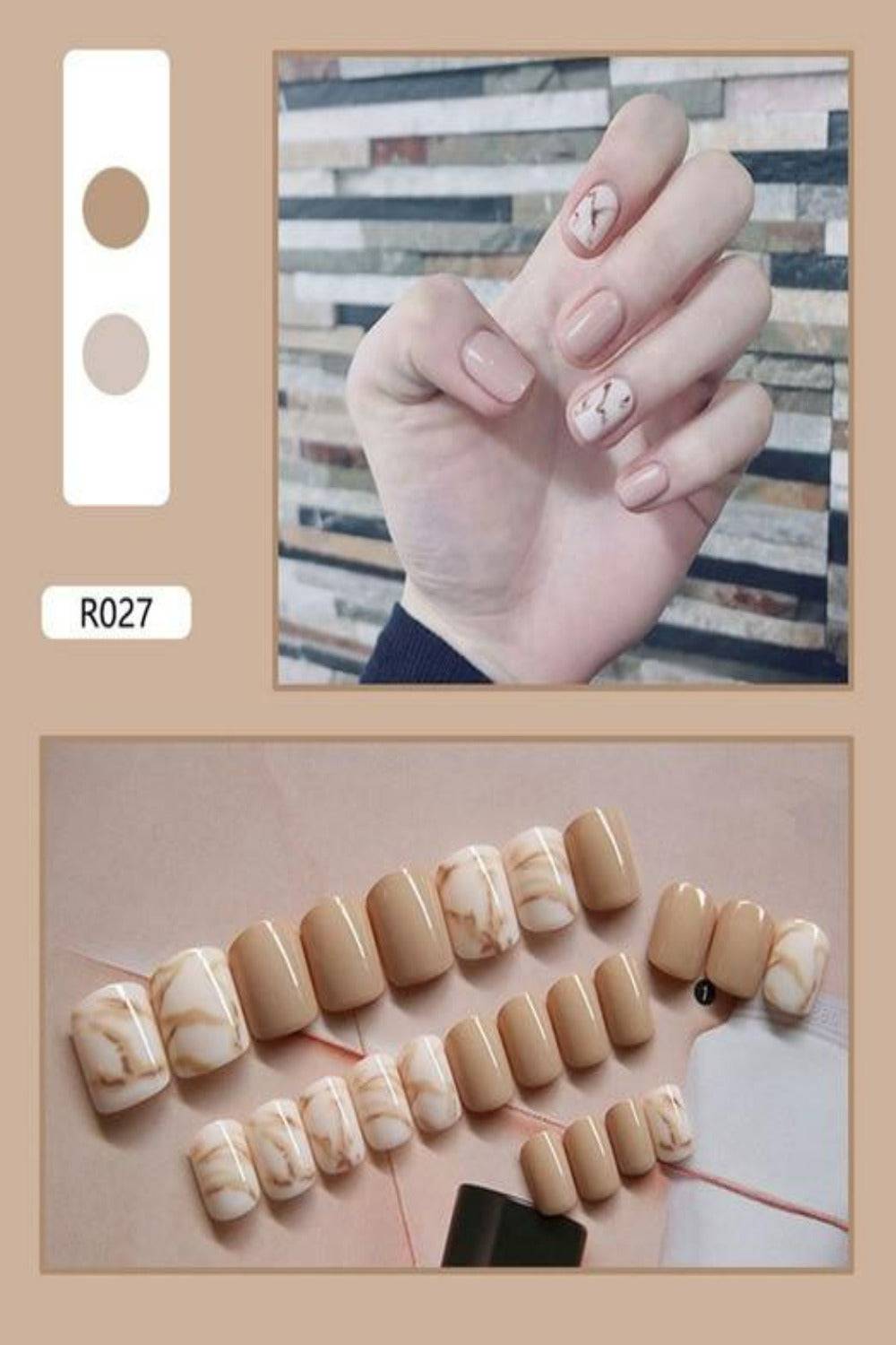 Press On Nails Glossy French Tip Matte Coffin Manicure Nail Kit - TGC Boutique - Press On Nails