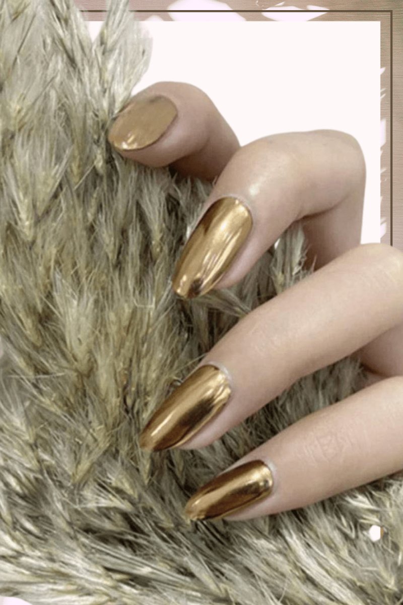 Press On Nails Gold Metallic Oval Nail Kit - TGC Boutique - Press On Nails