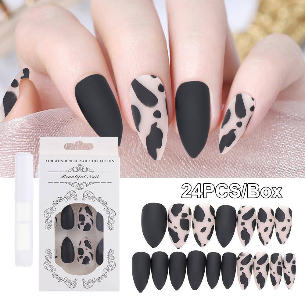 Press On Nails Gradient Matte Glossy Neon String Art Coffin Nail Kit - TGC Boutique - Press On Nails