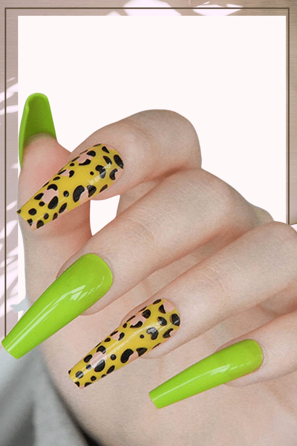 Press On Nails Green And Black Leopard Glossy Coffin Nail Kit - TGC Boutique - Press On Nails