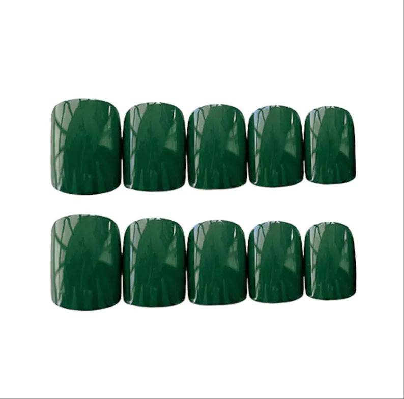 Press On Nails Green Glossy Coffin Nail Kit - TGC Boutique - Press On Nails