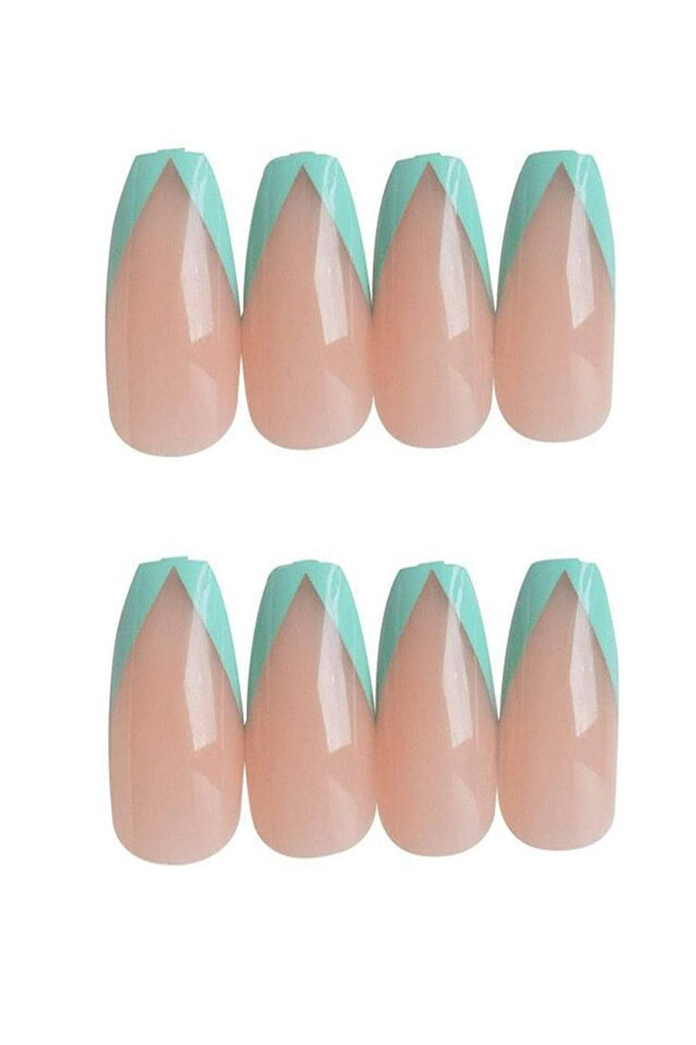 Press On Nails Green Glossy French Tip Coffin Nail Kit - TGC Boutique - Press On Nails