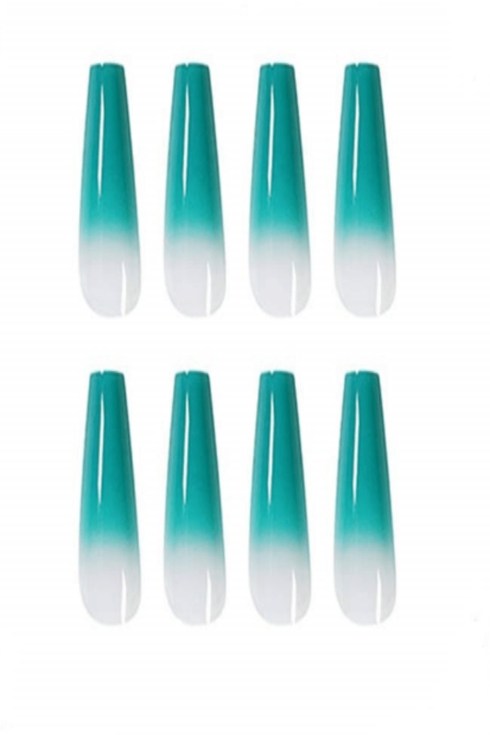 Press On Nails Green Ombre French Tip Coffin Nail Kit - TGC Boutique - Press On Nails