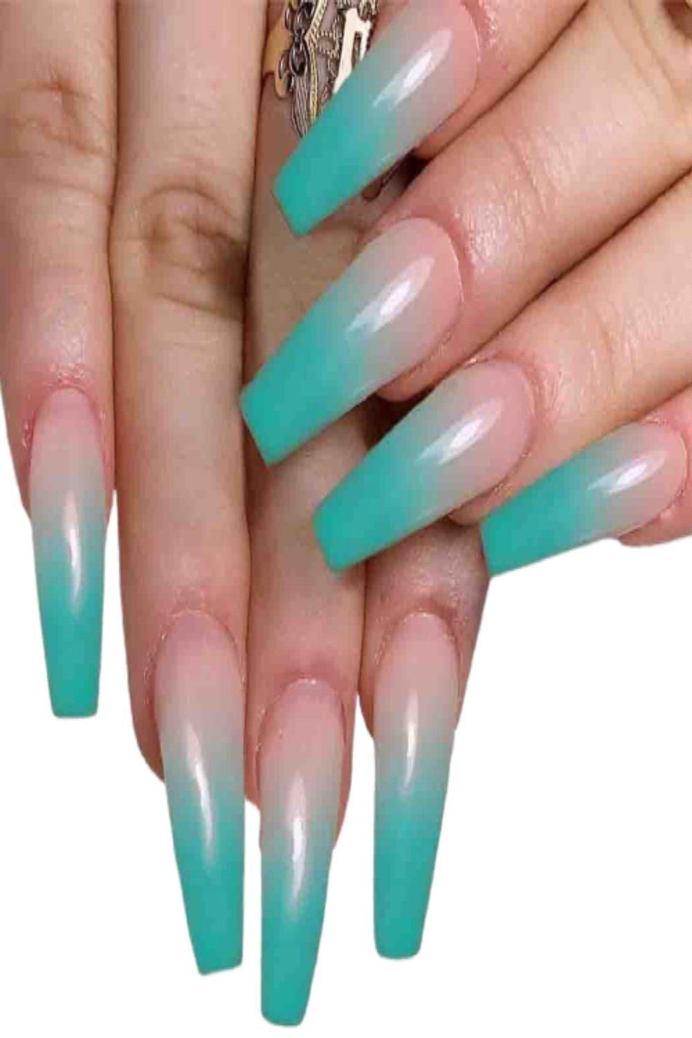 Press On Nails Green Ombre French Tip Coffin Nail Kit - TGC Boutique