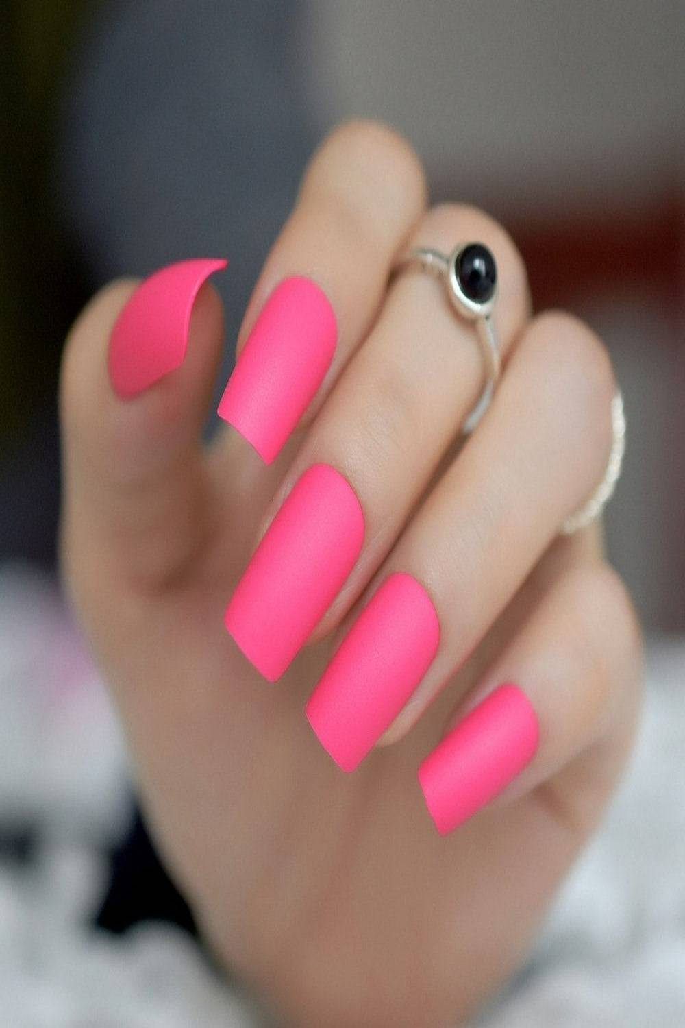 Press On Nails Hot Pink Matte Square Coffin Tip Nail Kit - TGC Boutique - Press On Nails