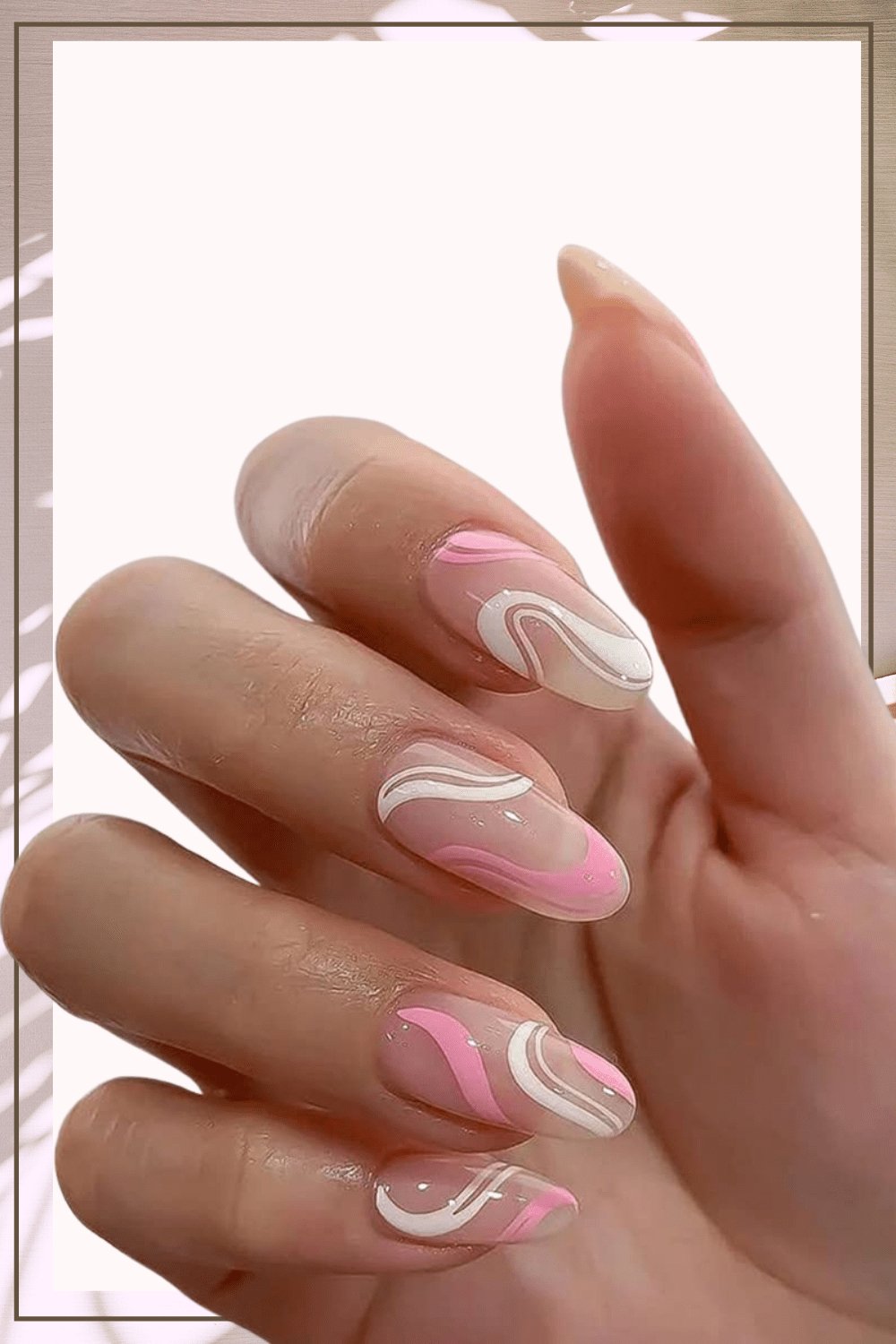 Press On Nails Kit French Tip Wave Swirl Pink And White Nails - TGC Boutique - Press On Nails
