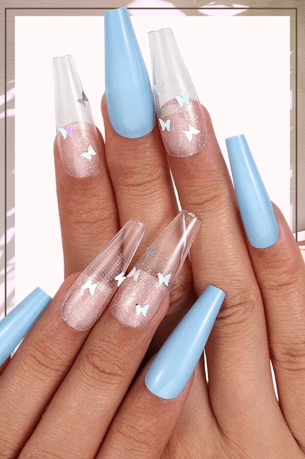 Press On Nails Matte Glossy Neon French Tip Coffin Nail Kit - Blue & Clear - TGC Boutique - Press On Nails