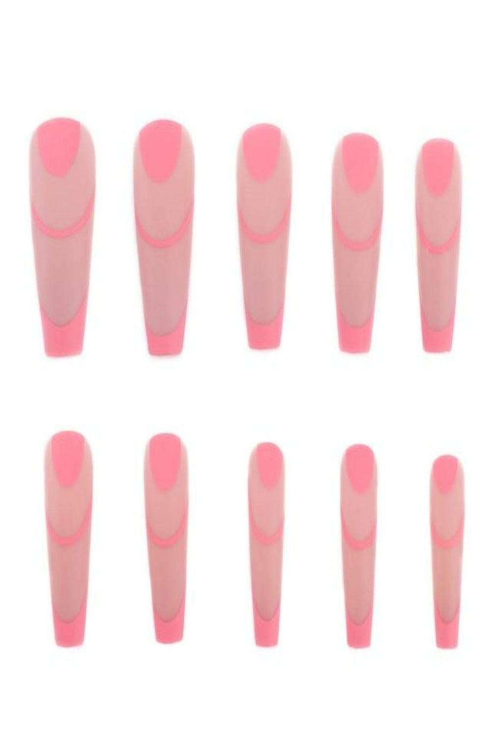 Press On Nails Matte Glossy Neon French Tip Coffin Nail Kit - TGC Boutique - Press On Nails