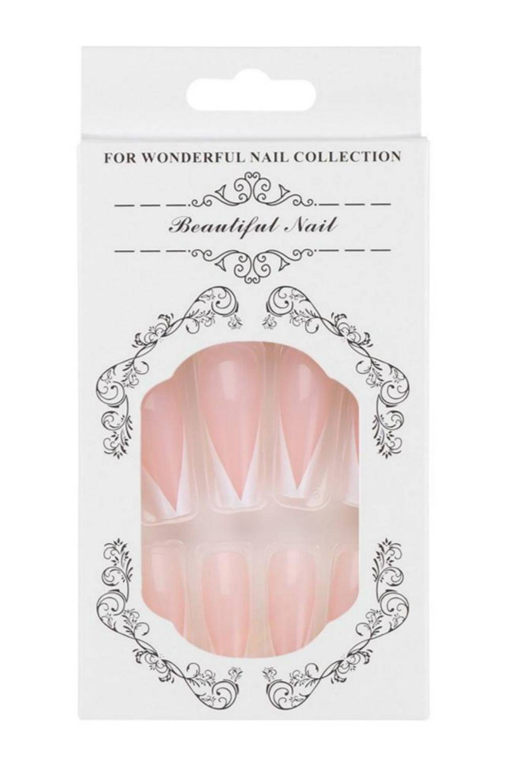 Press On Nails Matte OR Glossy French Tip Coffin Nail Kit - TGC Boutique - Press On Nails