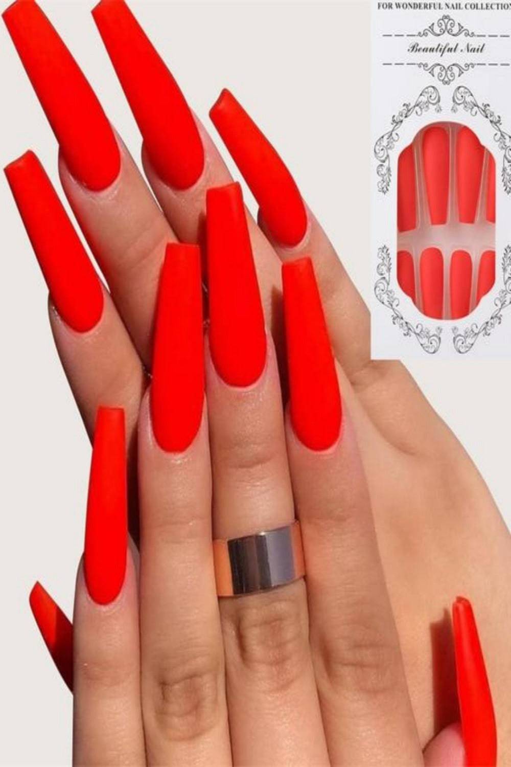 Press On Nails Neon French Tip Matte Glossy Coffin Nail Kit - TGC Boutique - Press On Nails