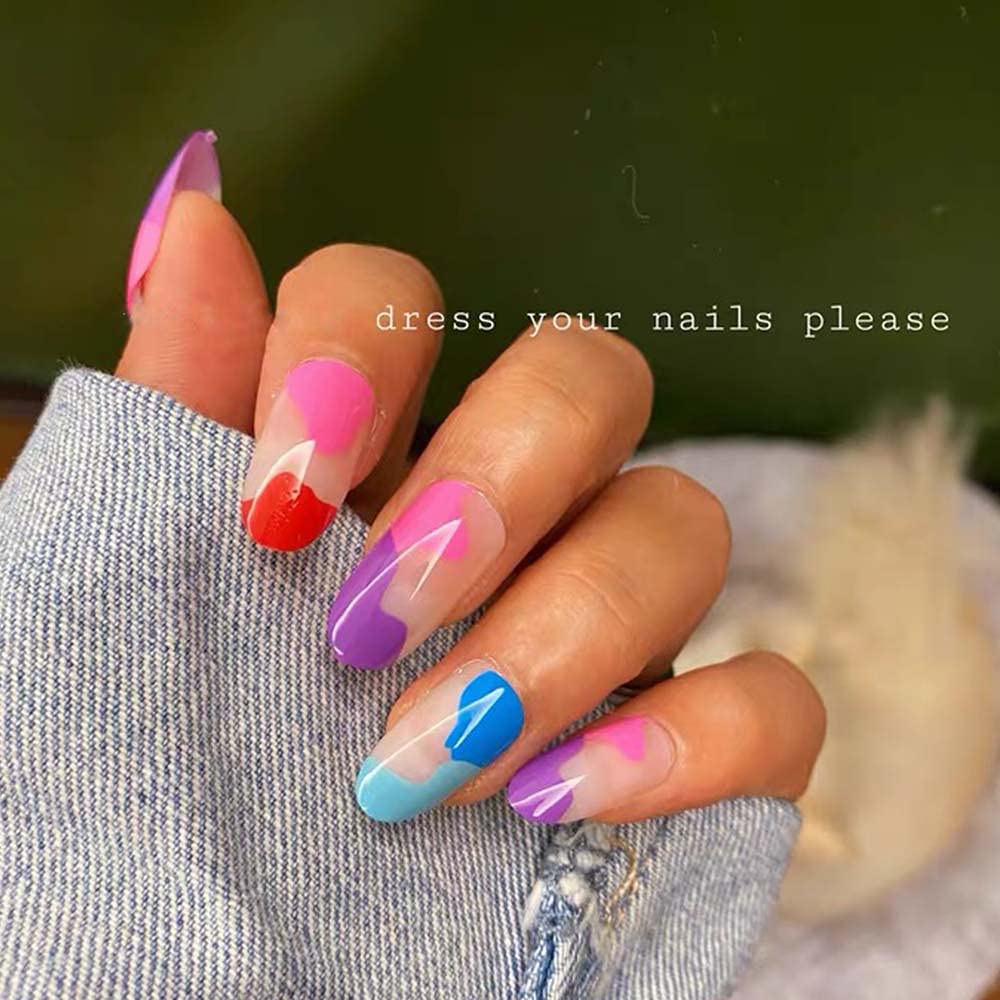 Press On Nails Neon Glossy Almond Multicolor Nail Kit - TGC Boutique - Press On Nails