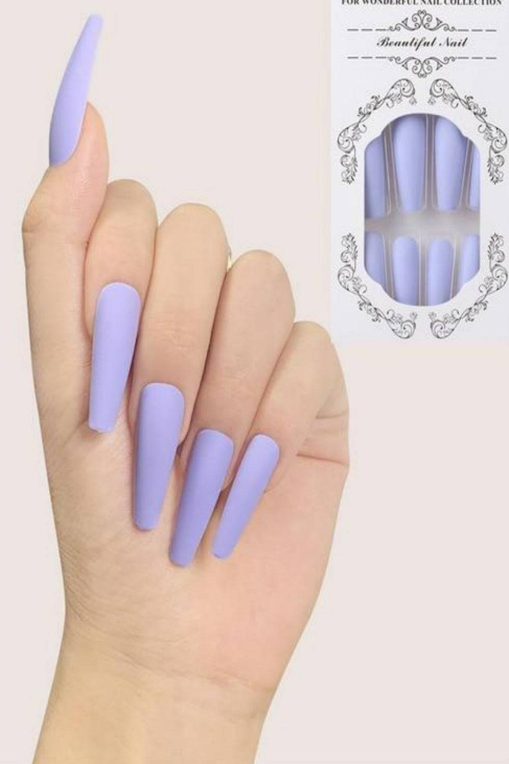 Press On Nails Neon Glossy French Tip Matte Coffin Nail Kit - TGC Boutique - Press On Nails