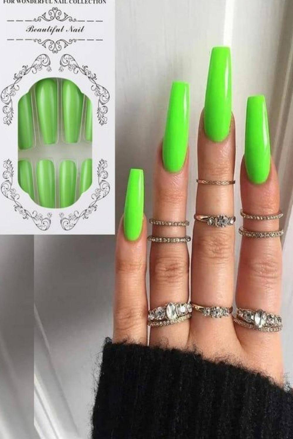 Press On Nails Neon Matte Glossy French Tip Coffin Nail Kit - TGC Boutique - Press On Nails
