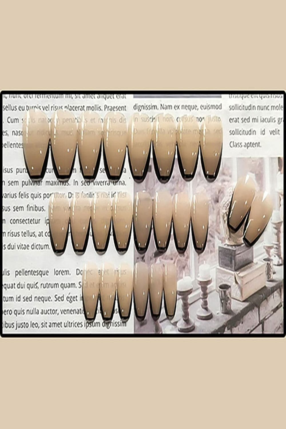 Press On Nails Nude Glossy Black French Tip Coffin Nail Kit - TGC Boutique - Press On Nails