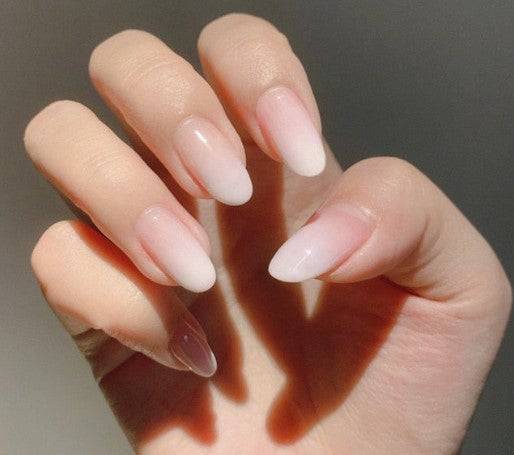 Press On Nails Nude Glossy White Ombre Almond Nail Kit - TGC Boutique - Press On Nails