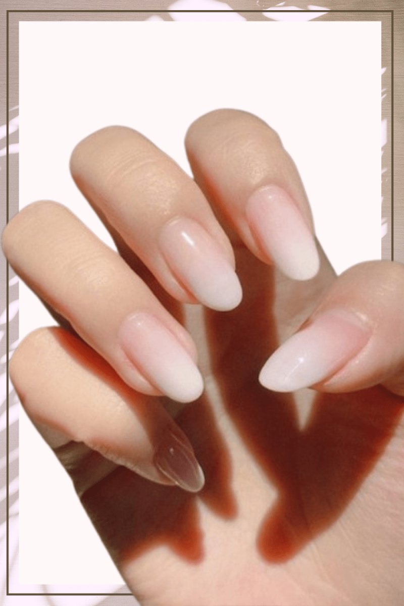 Press On Nails Nude Glossy White Ombre Almond Nail Kit - TGC Boutique - Press On Nails